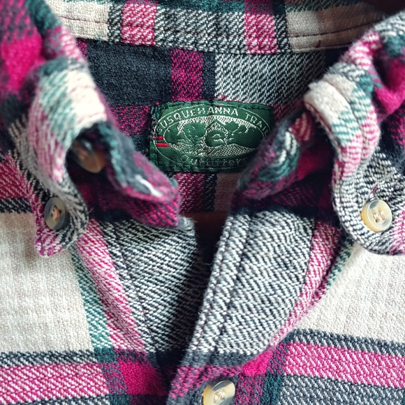 Vintage 90s Grunge Susquehanna Trail Plaid Jacquard Button Down Shirt - Size LG - Picture 10 of 10